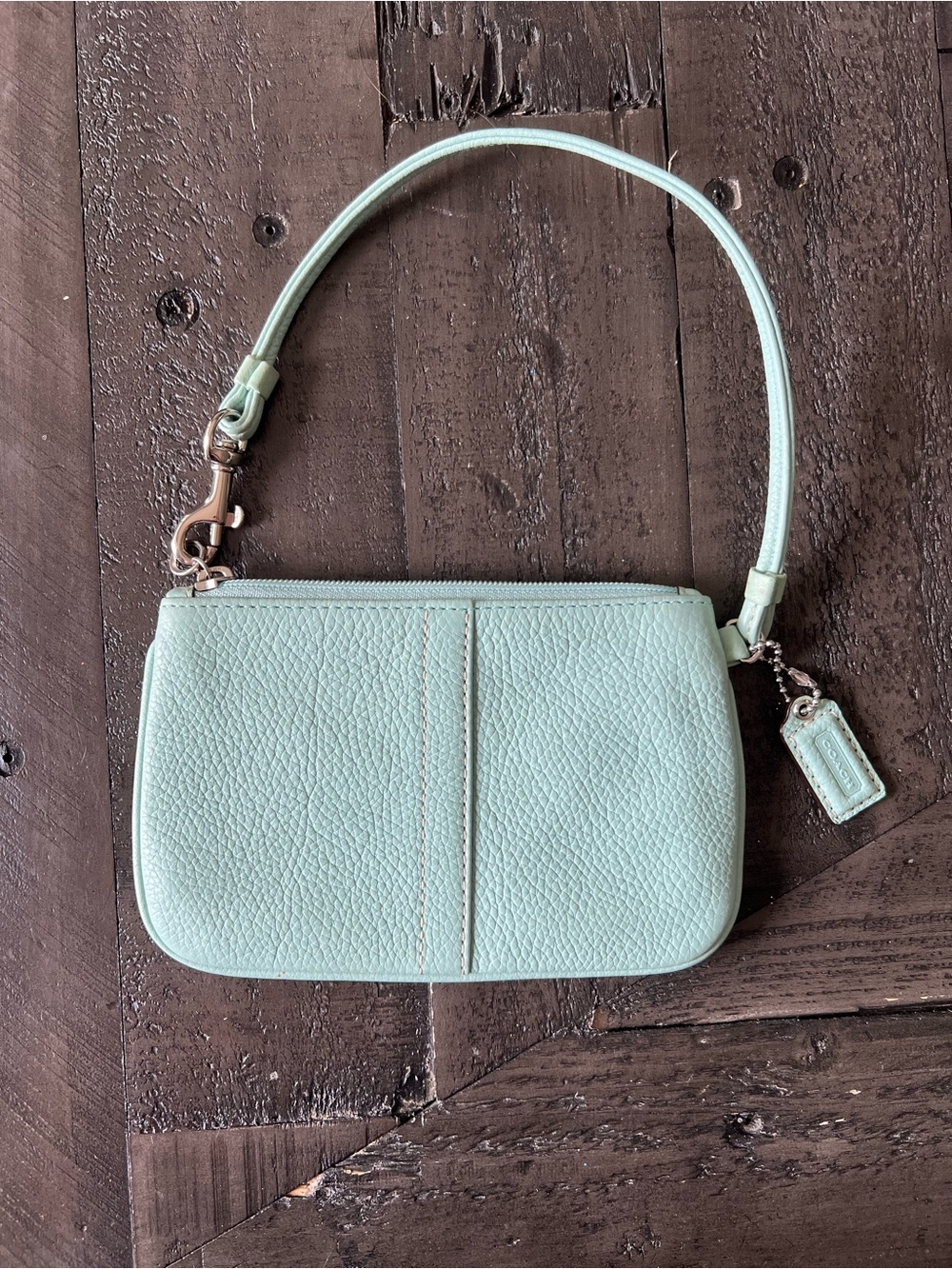 Coach Mint Green Pebbled Leather Wristlet